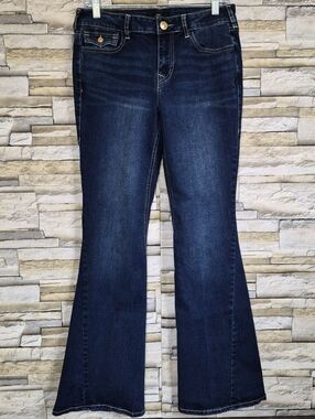True Religion Jeans Women's Joey Flare 28 Dark Wash Big T Flap Y2K Denim